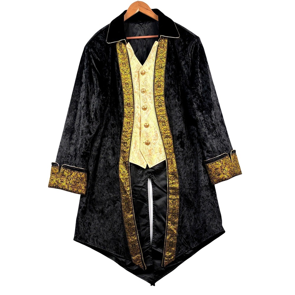 Mens Velvet Tailcoat Gold Brocade 2XL Victorian Steampunk Goth Costume Renfest